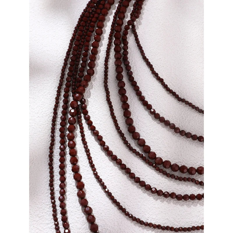 Acrylic Bead Layered Long Necklace Set Jewelry