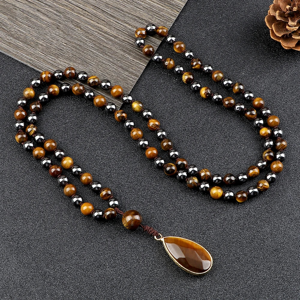 Tiger Eye Onyx Prayer Mala Necklace Jewelry