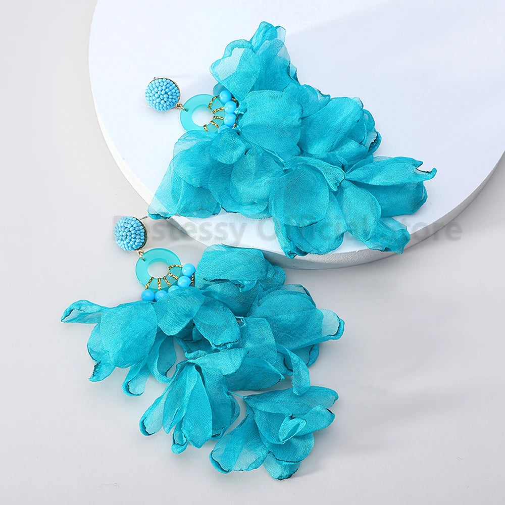 Acrylic Bead Yarn Petal Long Dangle Earrings Jewelry