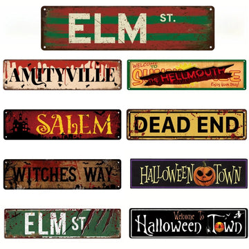Vintage Metal Aluminium Signs Funny Halloween Town ELM ST Retro Signs For Cafe Bar Club Man Cave Home Kitchen Wall Art Decor - Charlie Dolly