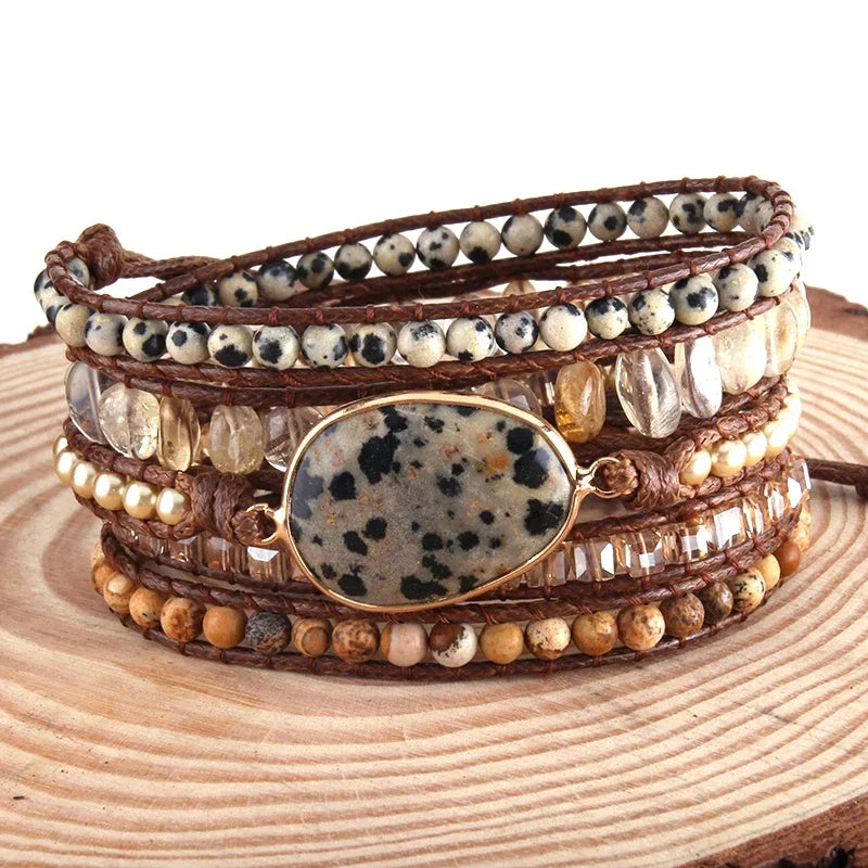 Fashion Handma Bohemian Jewelry Boho Bracelet Mixed Natural Stones Charm 5 Strands Wrap Bracelets Gift for Women girls - Charlie Dolly