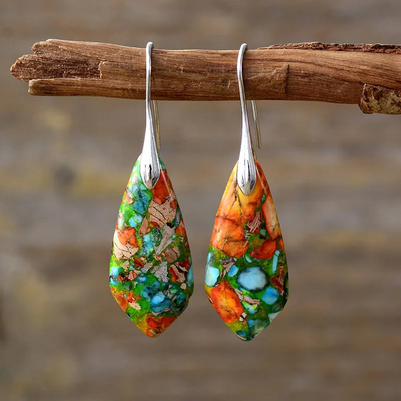 Natural Stone Geometric Pendant Earrings