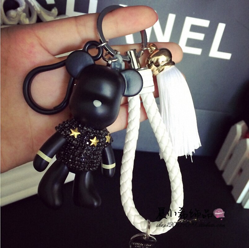 Bomgom Tassels Cartoon Popobe Gloomy Bear Keychain Cute Bag Charm Holder Cartoon Resin Key Chain Rhinestone Keychain