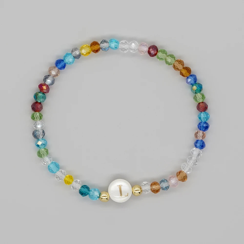 Crystal and Shell Initial Letter A to Z Boho Bracelet