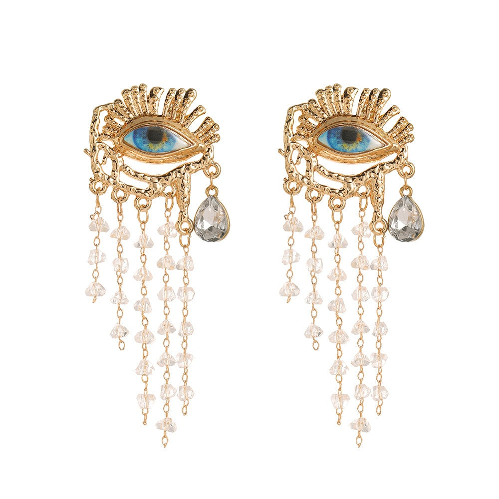 JUJIA Trendy Ethnic Love Heart Shape Evil Eye Drop Earrings For Women Vintage Statement Crystal Dangle Earring Jewelry Gift