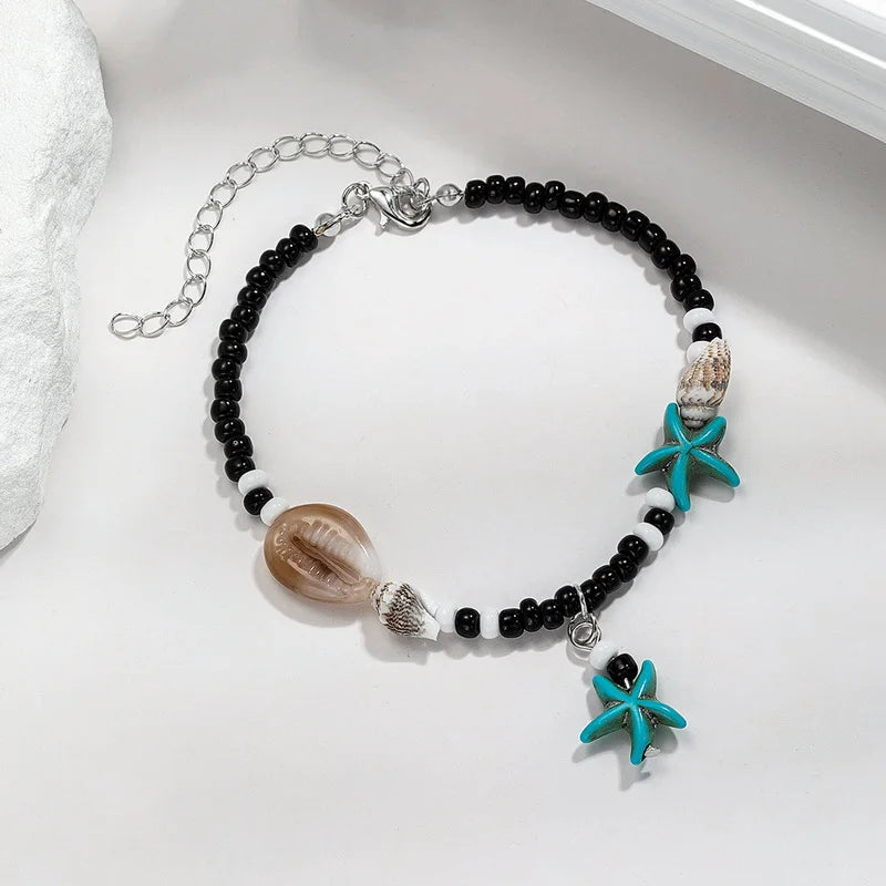 Shell and Starfish Rice Bead Handmade Boho Anklet