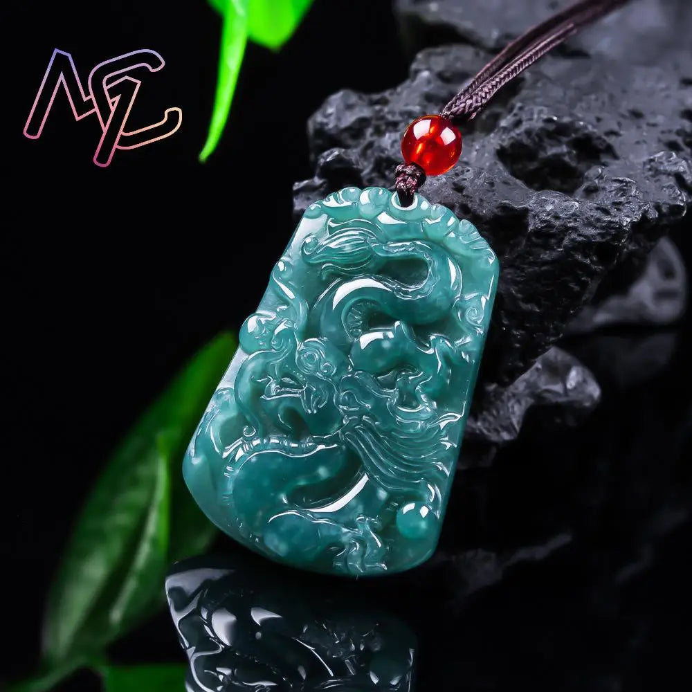 Real Myanmar Jadeite Dragon Pendant Necklace, Luxury Vintage Lucky Talisman