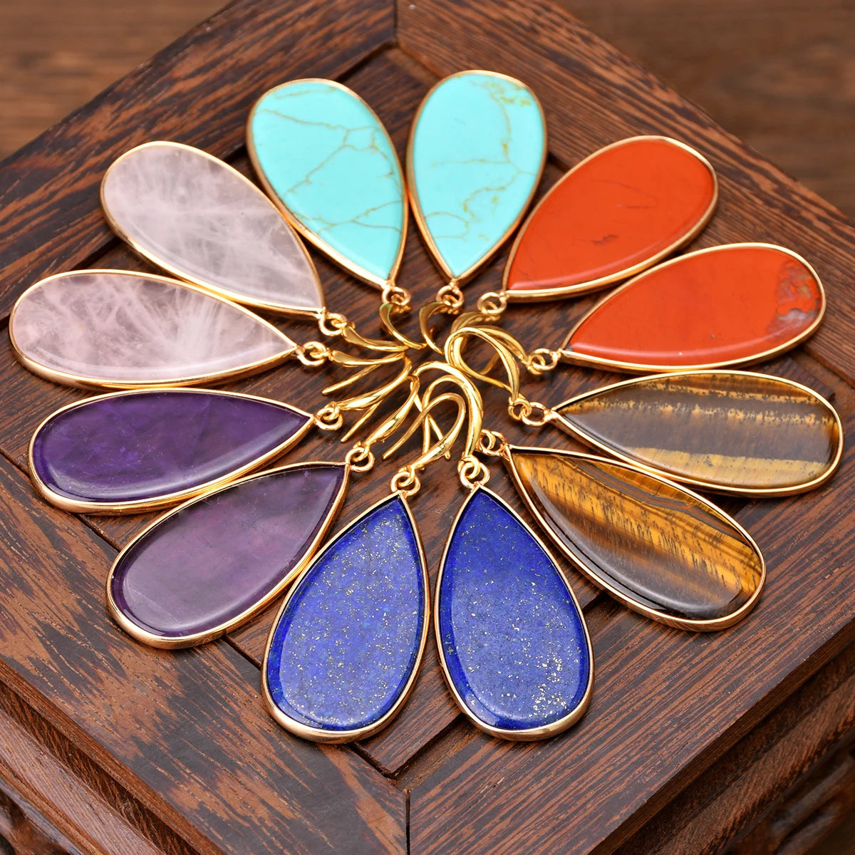 Yumfeel 1Pair Boho Colorful Natural Stone Dangle Earring Turquoise Round Teardrop Earring Retro Elegant Women Banquet Jewelry - Charlie Dolly