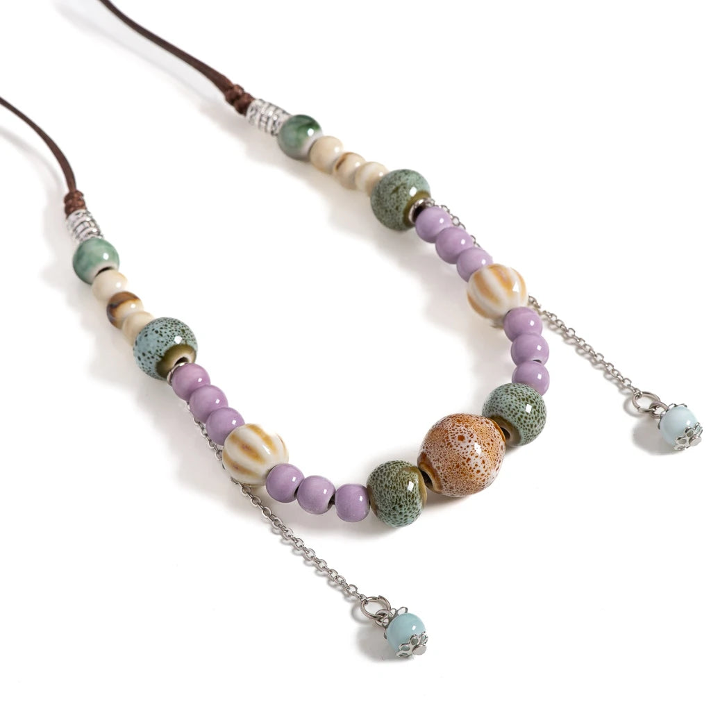 Pastel Ceramic Bead Long Necklace Jewelry