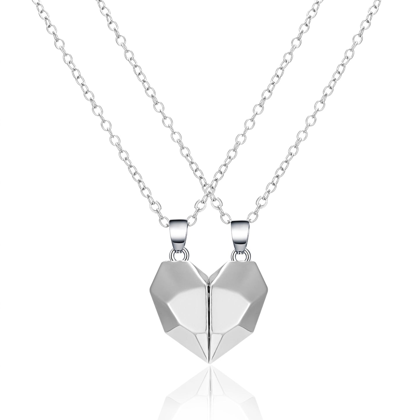 2Pcs/Lot Magnetic Couple Necklace Friendship Heart Pendant Distance Faceted Charm Necklace Women Valentine's Day Gift 2021