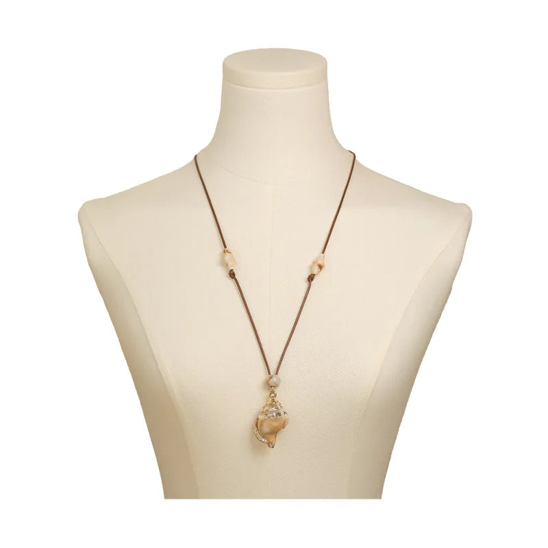 Starfish, Nautilus and Conch Wax Rope Clavicle Necklace