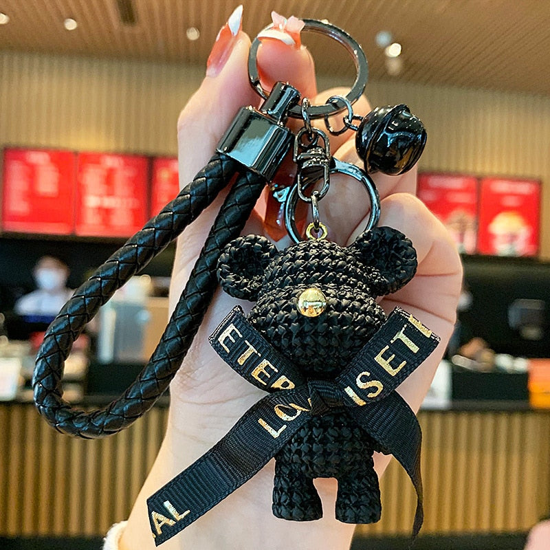 Cute Resin Keychain Charm Tie The Bear Pendant For Women Bag Car KeyRing Mobile Phone Fine Jewelry Accessories Kids Girl Gift