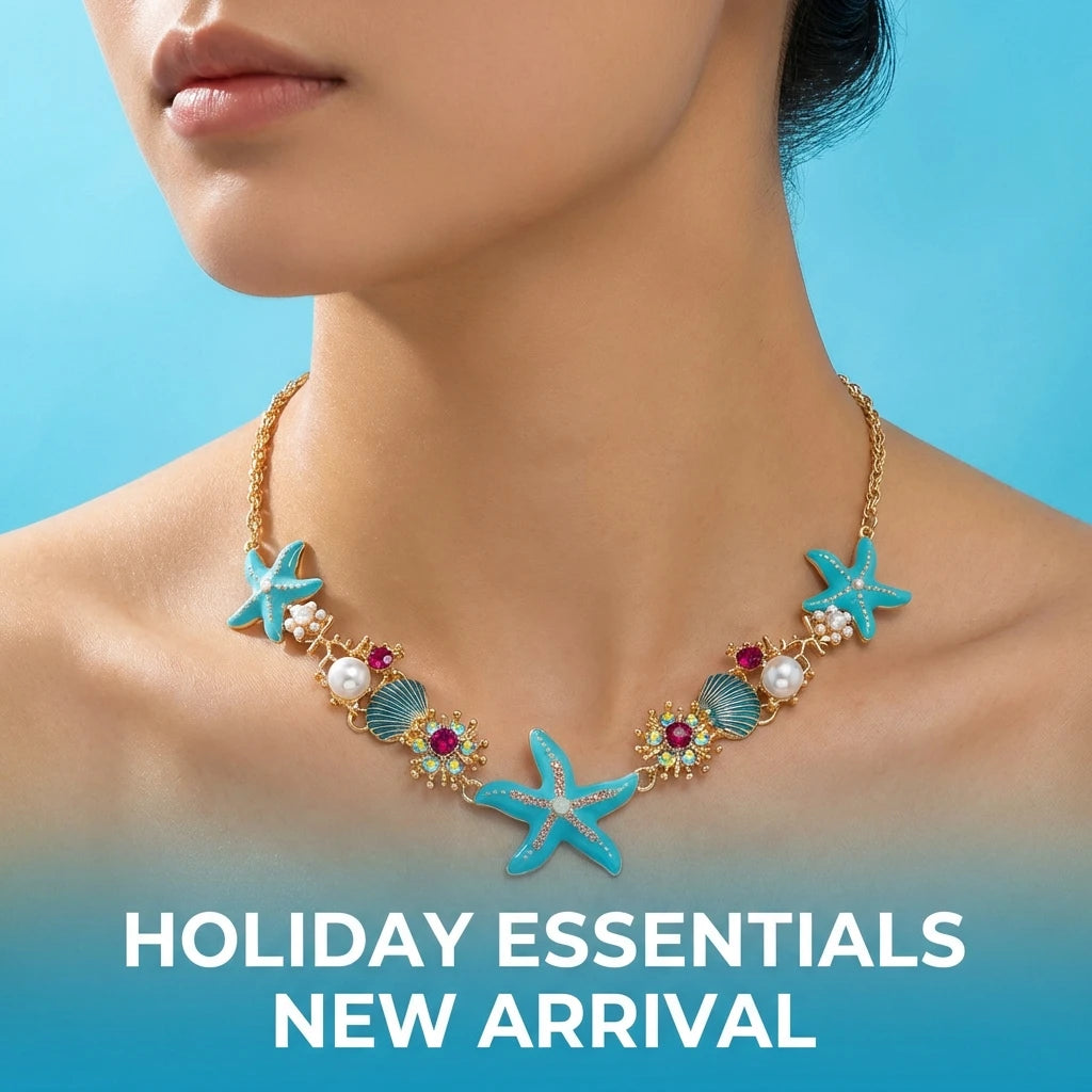 Starfish Shell and Zircon Boho Choker and Bracelet Set