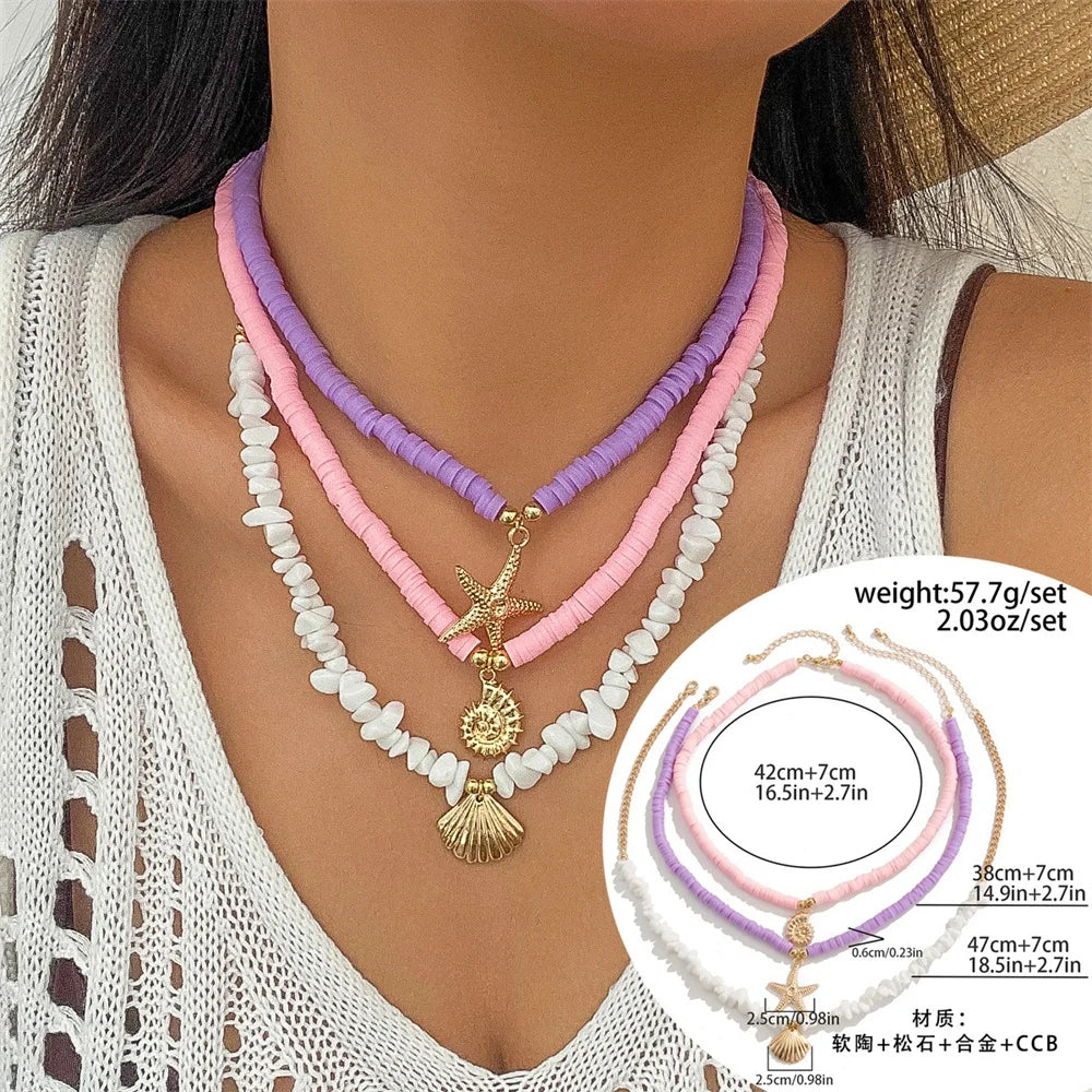 Conch Starfish Rice Bead Collar Necklace Jewelry