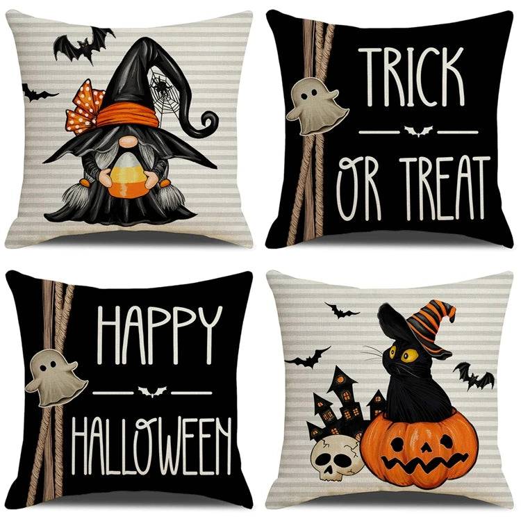 2024 Halloween Cushion Cover Halloween Decoration for Home Ghost Pumpkin Bat Pillowcase Horror Trick Or Treat Party Supplies - Charlie Dolly