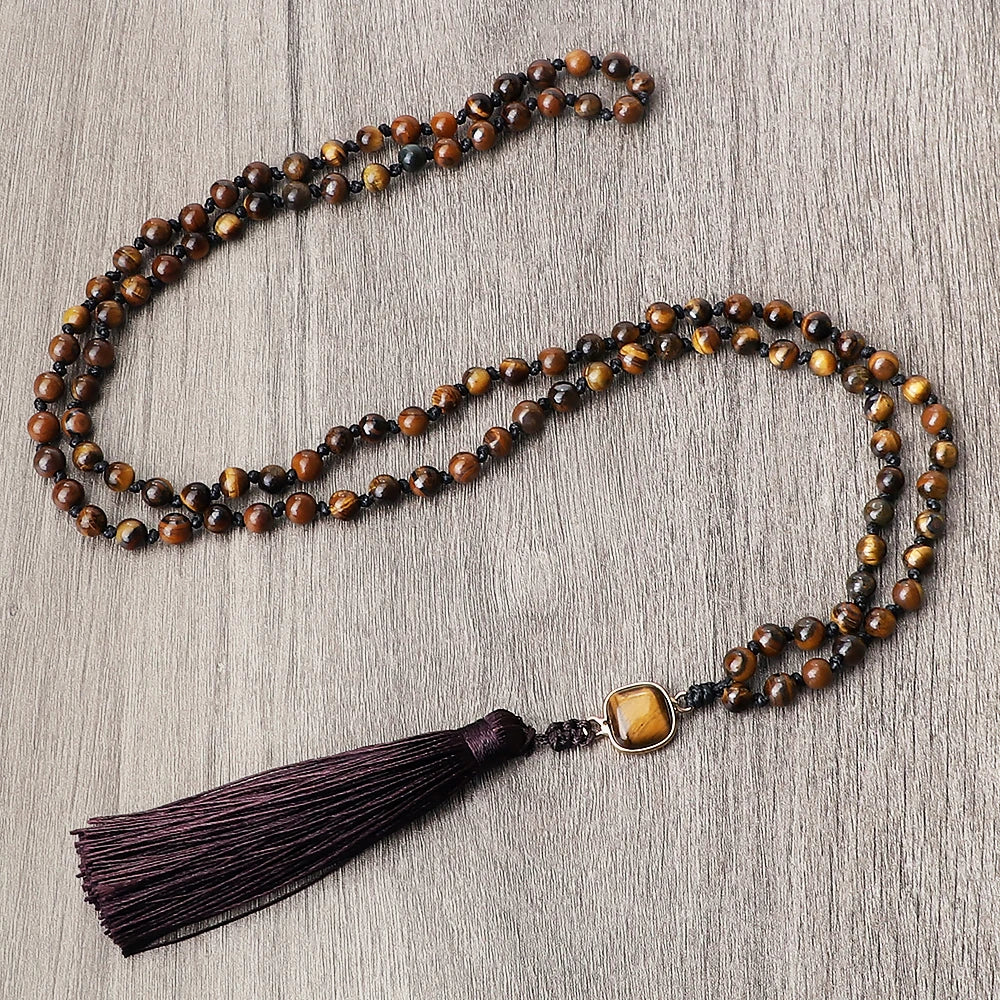 Tiger Eye Knotted 108 Mala Necklace Jewelry