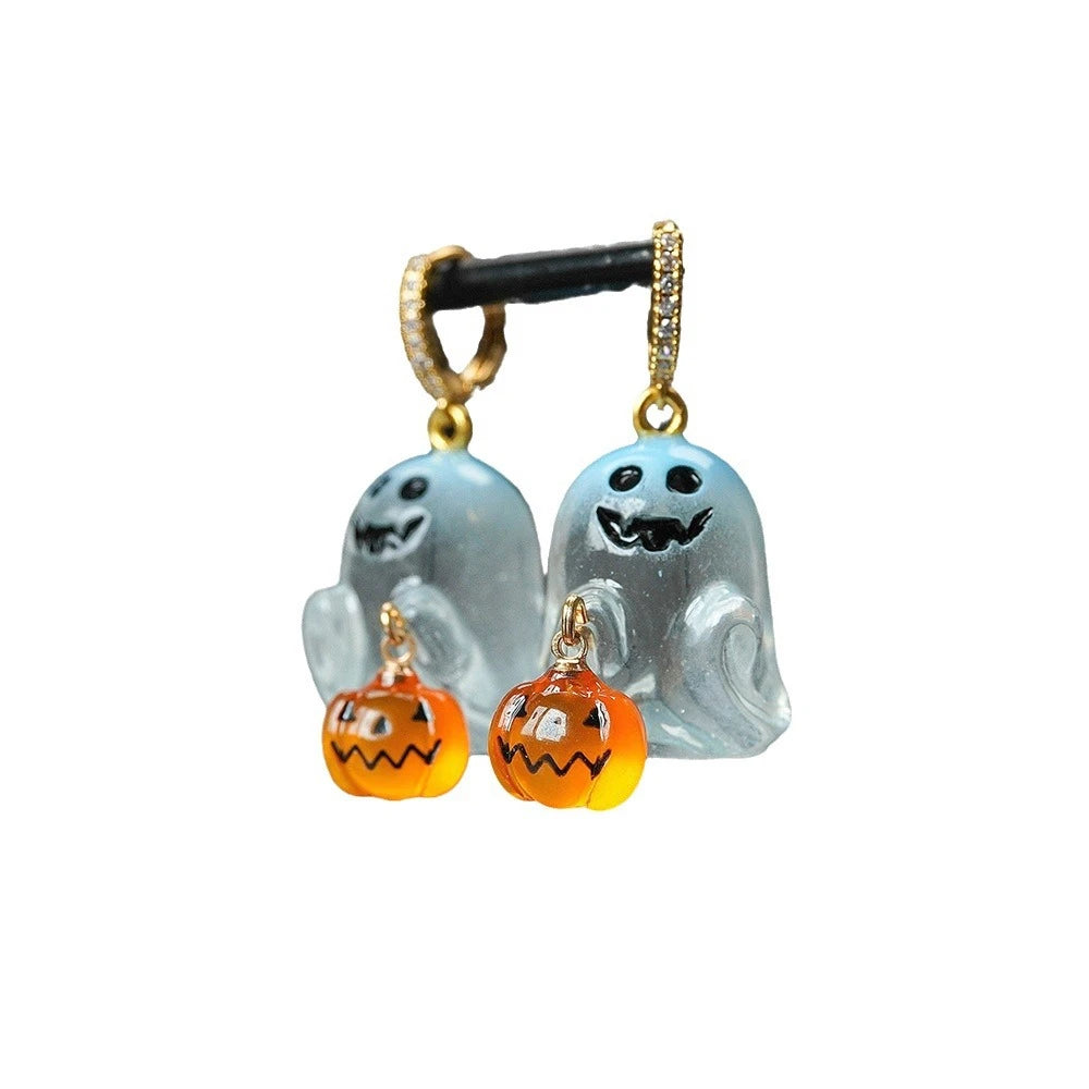 Fashion Halloween Ghost Drop Stud Earrings Women Girl Cute Punk Pumpkin Stainless Steel Jewelry Crystal Hook Dangle Party Gifts - Charlie Dolly