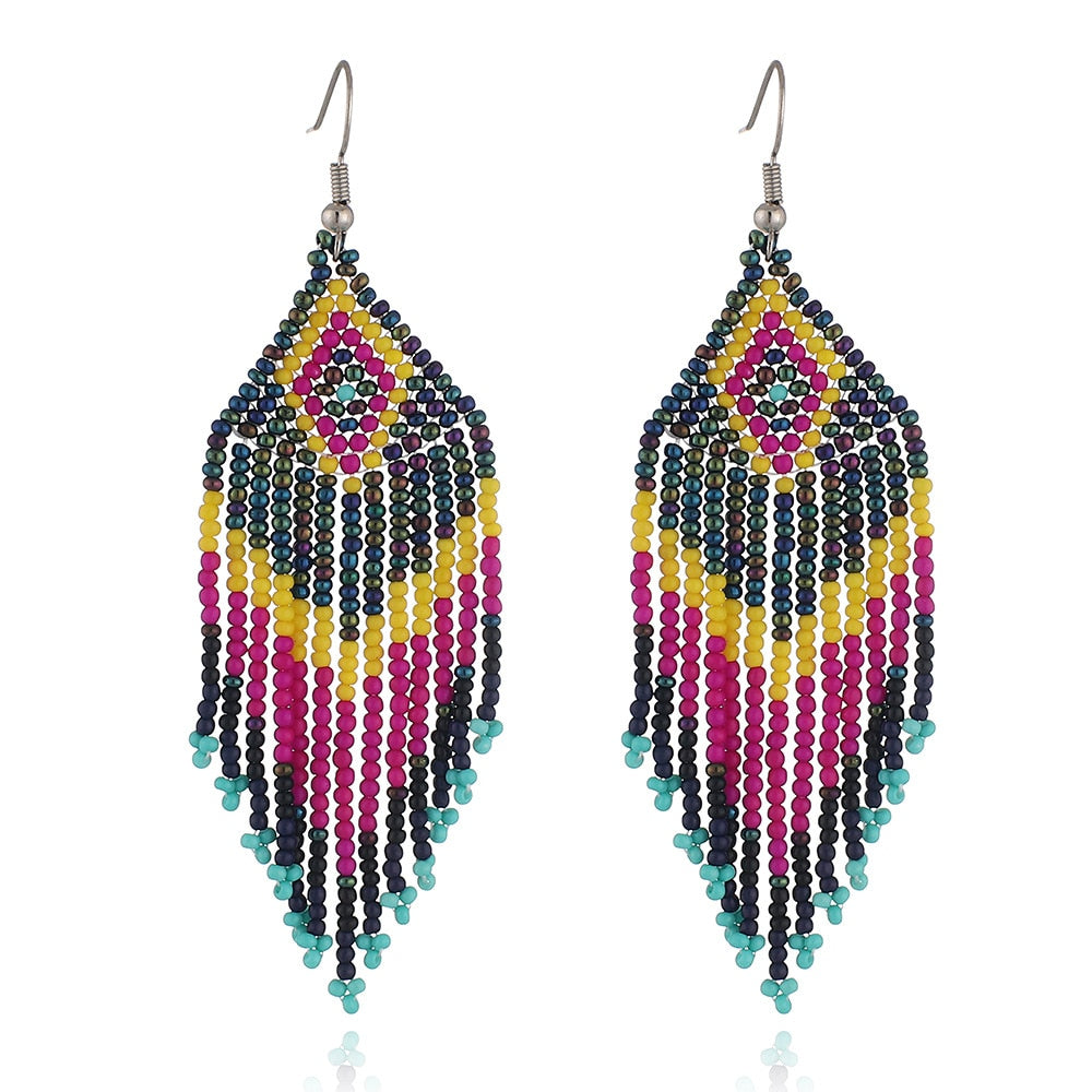 LIMAX New Arrival Colored Beads Earrings Niche Ethnic Style Handmade Jewelry Personality Bohemian Tassel Earrings