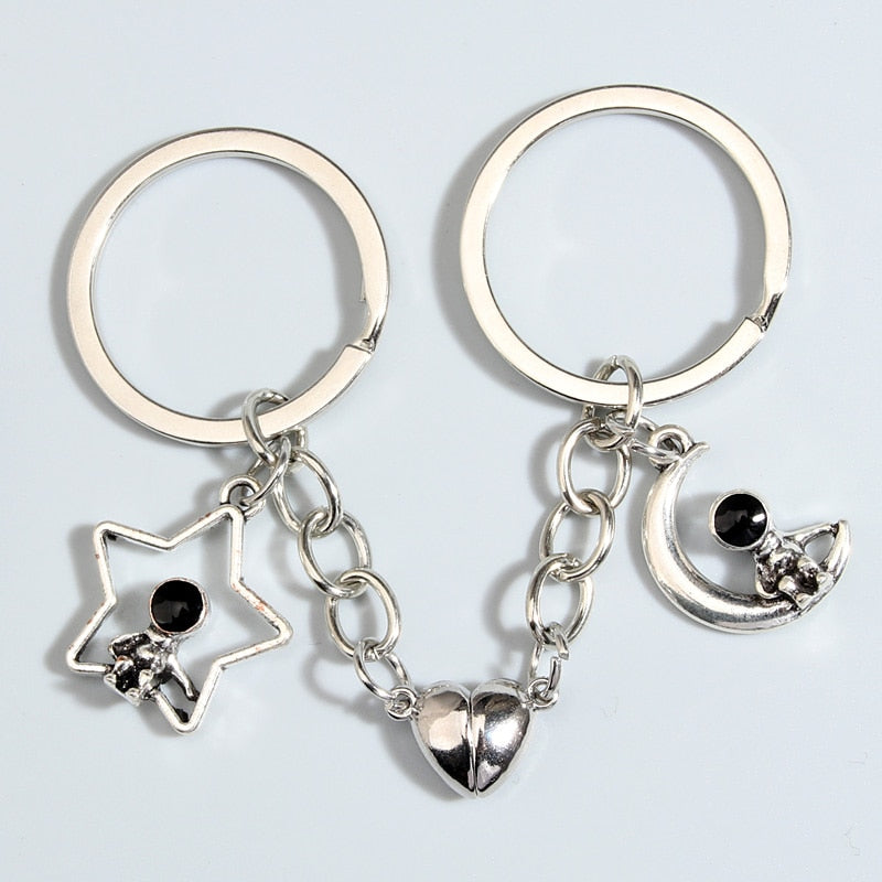 Design Keychain Astronaut Star Magnetic Button Key Ring Spaceman Key chains For Couple Friend Gifts DIY Handmade Jewelry