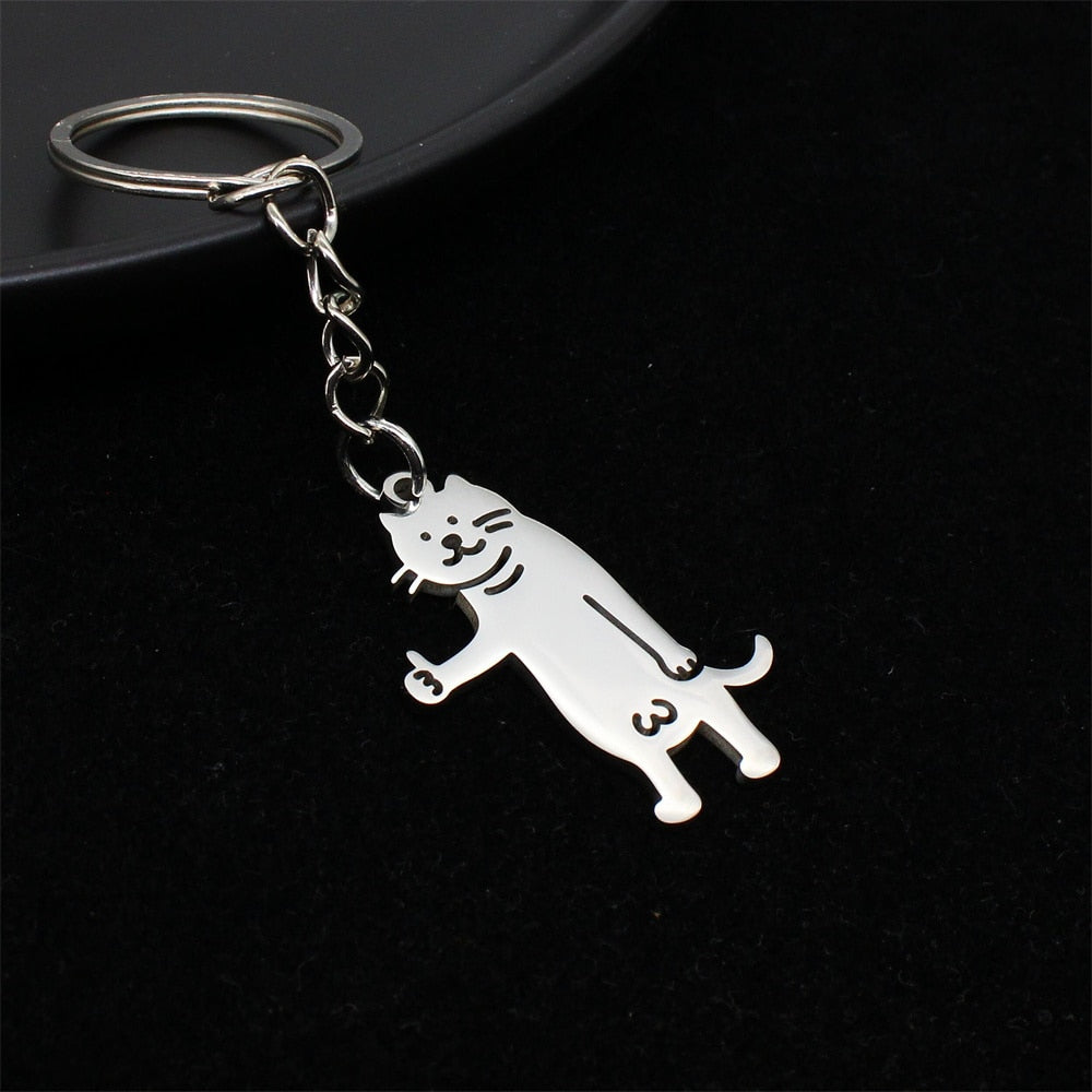 Funny Middle Finger Stickman Keychain Cute Titanium Steel School Bag Car Key Pendant Couple Trinket Gift Keyrings