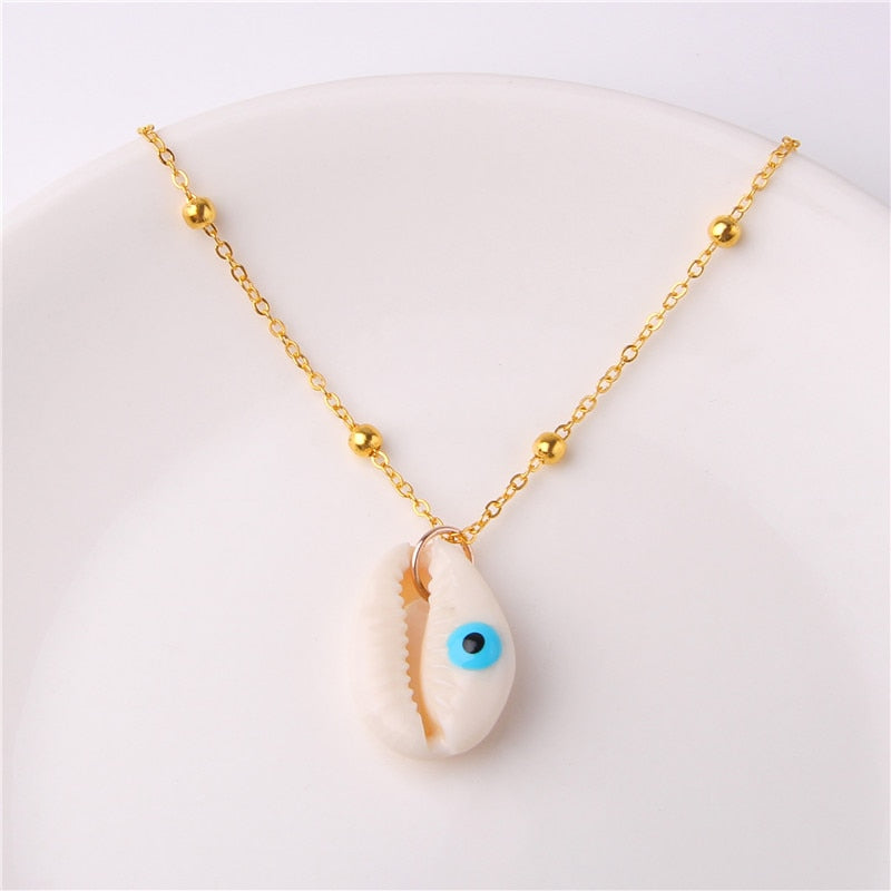 Boho Conch Shell Necklace Gold Color Beads Chain Necklace Women Simple Seashell Choker Necklace Summer Beach Jewelry Party Gift
