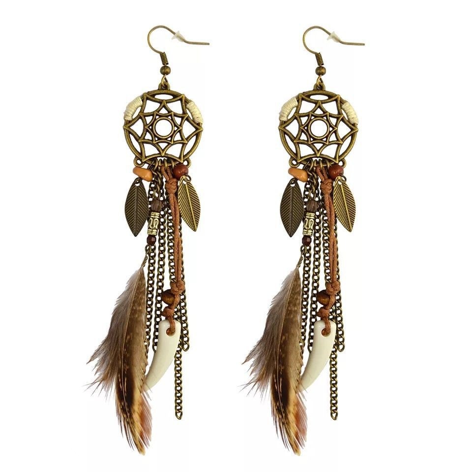 Vintage Bohemian Ethnic Style Earrings Long Rice Bead Tassel Earrings FOR WOMEN Alloy Dripping Oil Long Tassel Earrings - Charlie Dolly