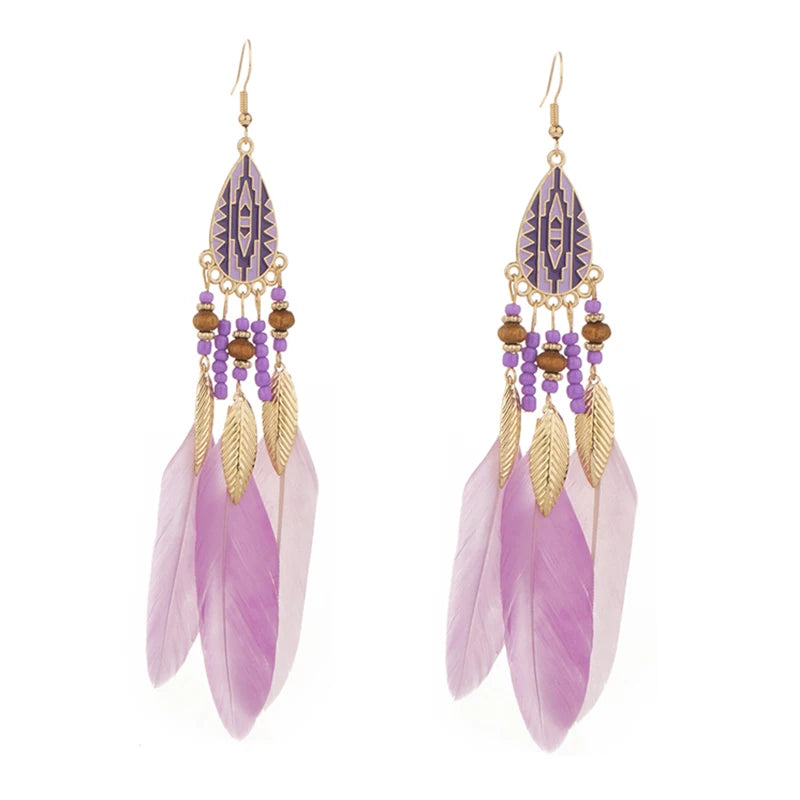 Dream Catcher Feather Leaf Tassel Earrings Jewelry