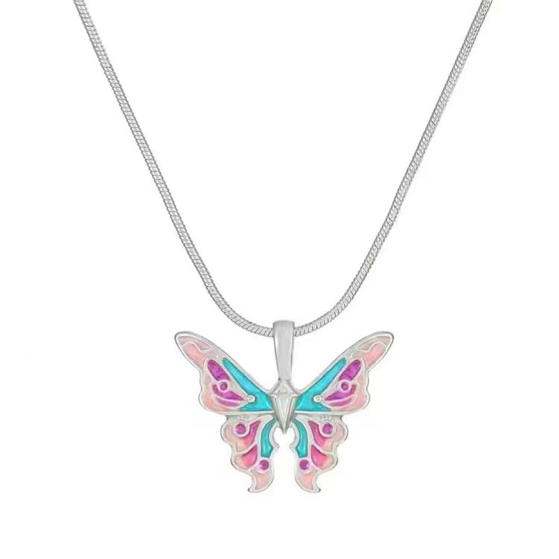 Trendy Barbie Princess Pearl Enamel Butterfly Choker Necklace For Women Holiday Party Gift Fashion Jewelry Accessories N049