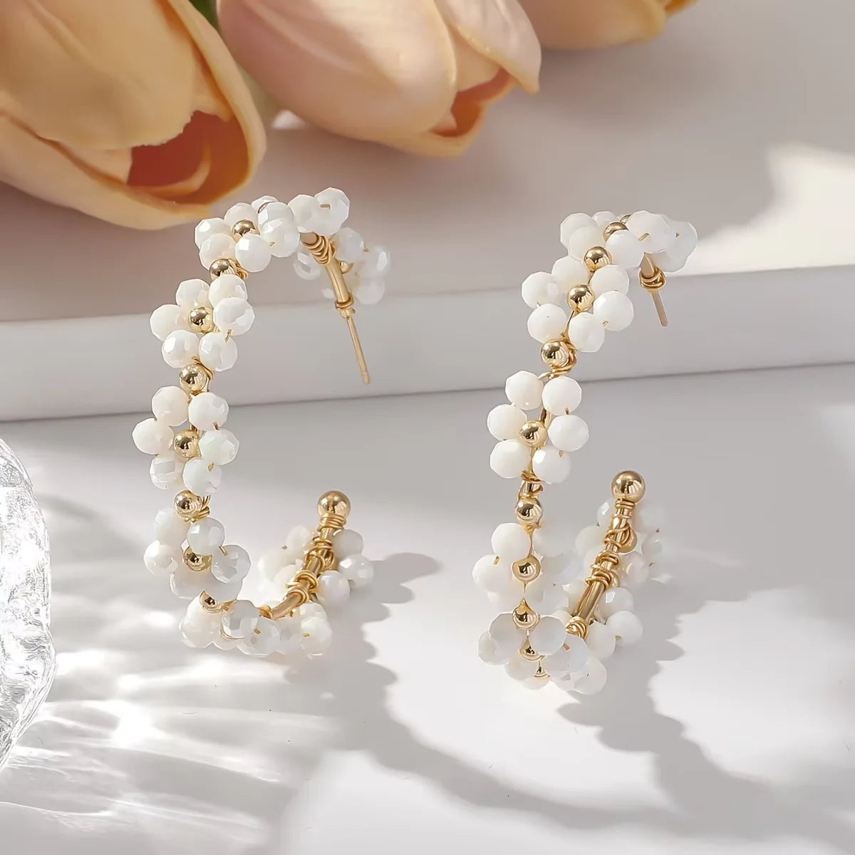 Crystal Beaded Sunflower Handmade Earrings Jewelry