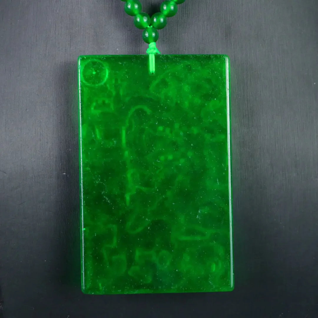 Myanmar Ice Jadeite Carved Landscape Amulet Necklace, Sacred Mountain Talisman
