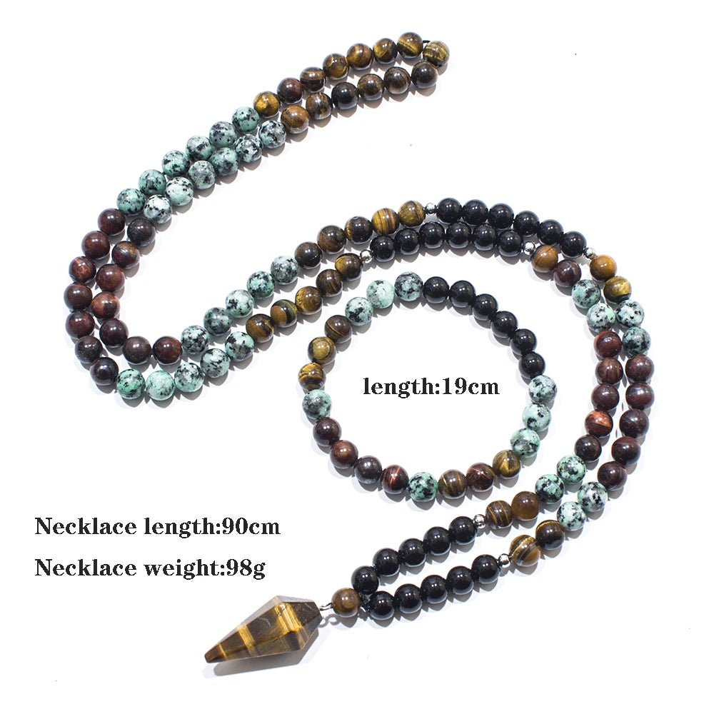 Black Onyx African Turquoise Mala Necklace Jewelry