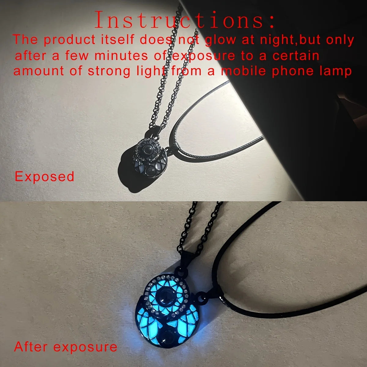 Luminous Glow-in-the-Dark 100 Languages I Love You Couple Necklace, Night Love Talisman