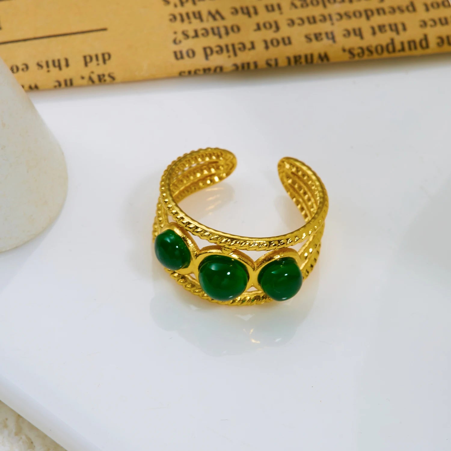 Vintage Boho Turquoise Tiger Eye Stone Rings For Women Stainless Steel Natural Stone Open Finger Ring Party Aesthetic Jewelry - Charlie Dolly