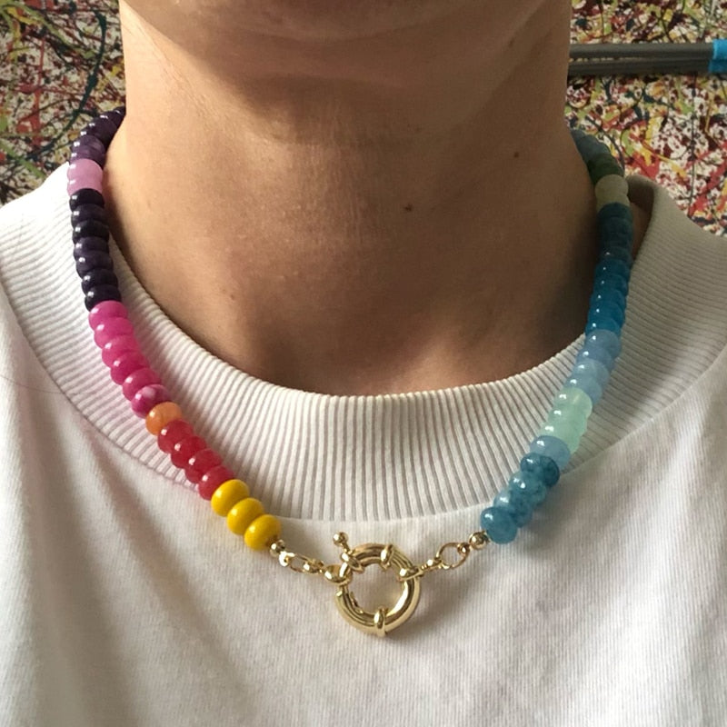 natural stone beaded Kunzite gold-plated bead collar freshwater accents large baroque pearl focal Hook fastening necklace women