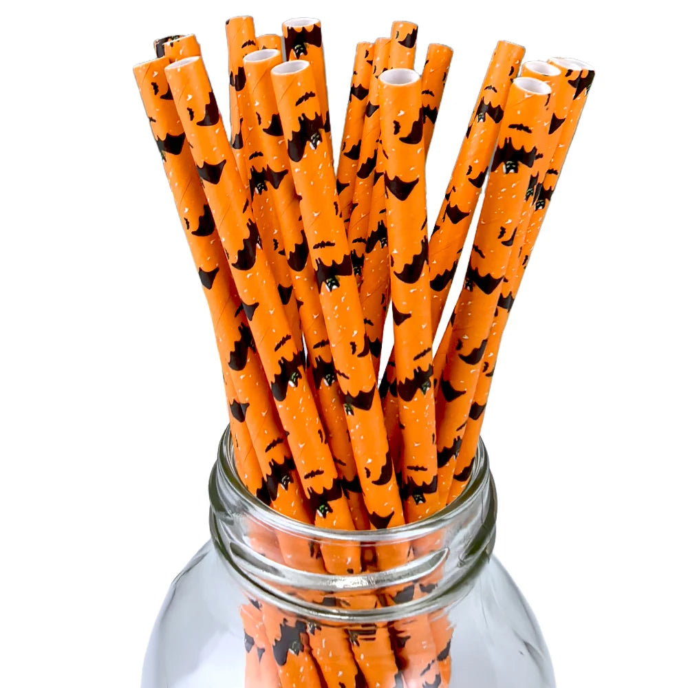 25/50/100pcs Halloween Party Favors Paper Straws Black and Orange Party Biodegradable Drinking Stripe Straws for Halloween - Charlie Dolly