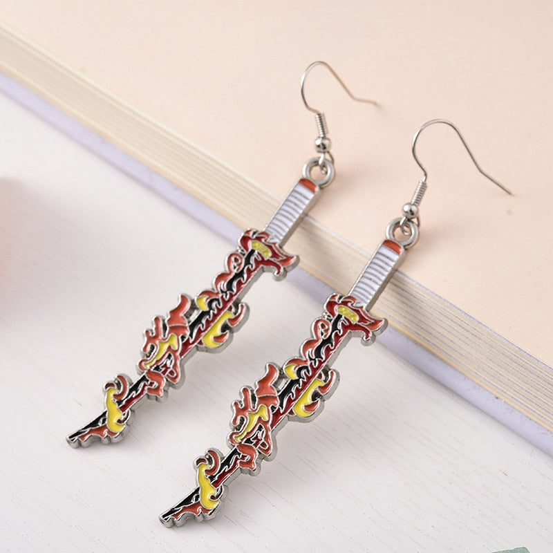 Fashion metal Tanjiro Earrings Demon Slayer Earrings Anime Cosplay Props Drop Long Earrings for man Women Jewelry Style