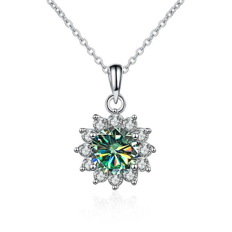 Butterflykiss In 925 Sterling Silver Sunflower Pendant Necklace For Women 1.0CT VVS1 Moissanite Diamond Wedding Jewelry Gift