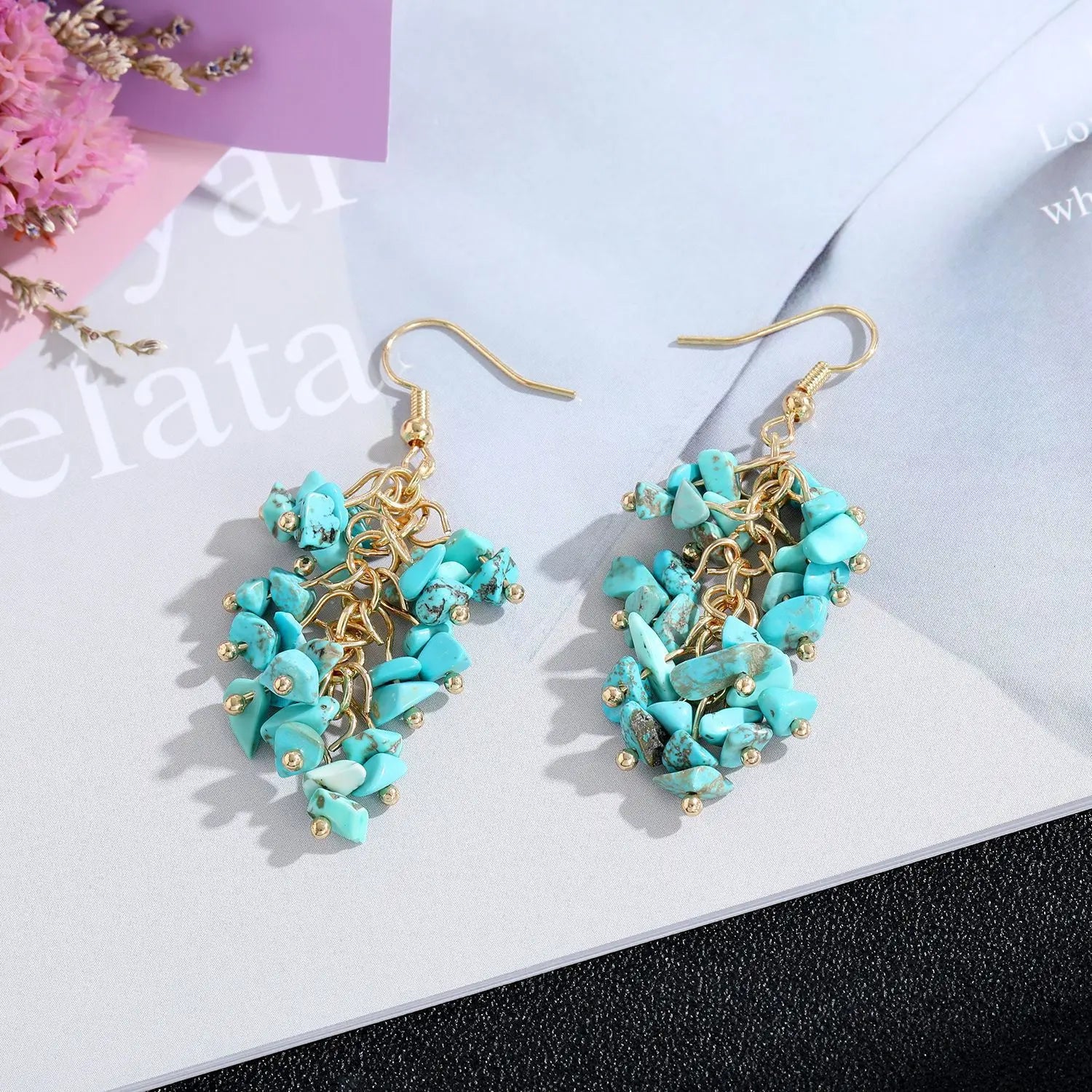 Natural Stone Crystal Grape Tassel Earrings Raw Gemstone Amethyst Lapis Lazuli Tiger's Eye Rose Quartz Chakra Crystal Earring - Charlie Dolly
