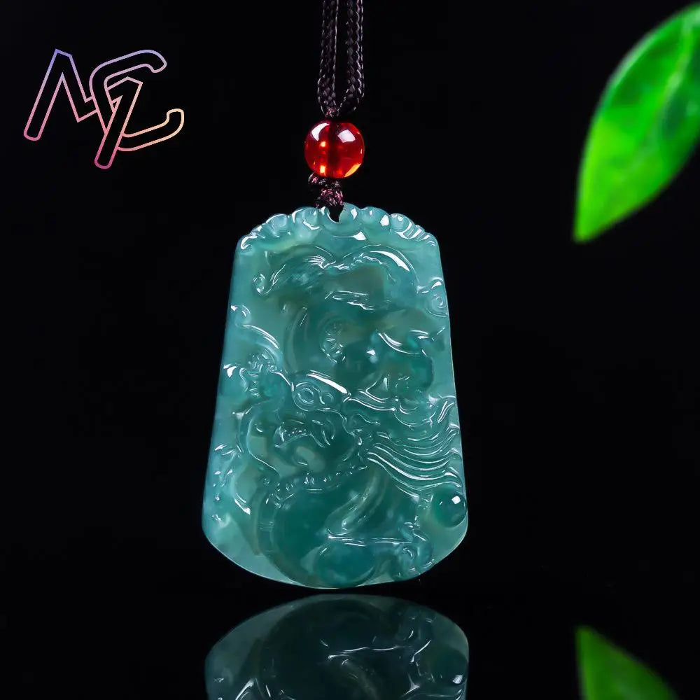 Real Myanmar Jadeite Dragon Pendant Necklace, Luxury Vintage Lucky Talisman