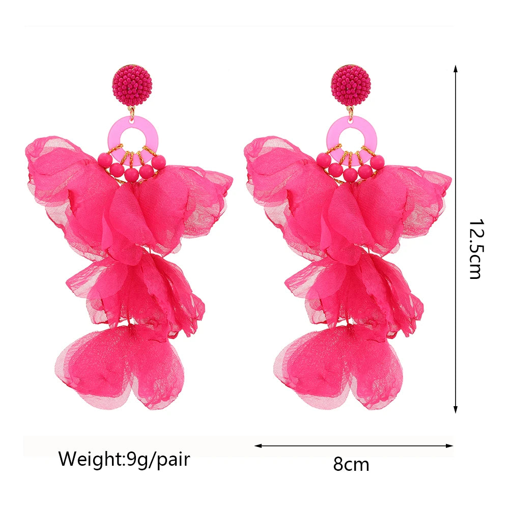 Acrylic Bead Yarn Petal Long Dangle Earrings Jewelry