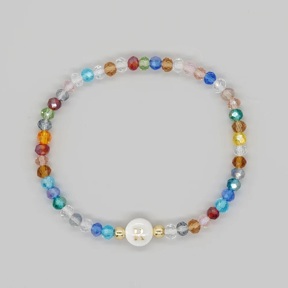 Crystal and Shell Initial Letter A to Z Boho Bracelet