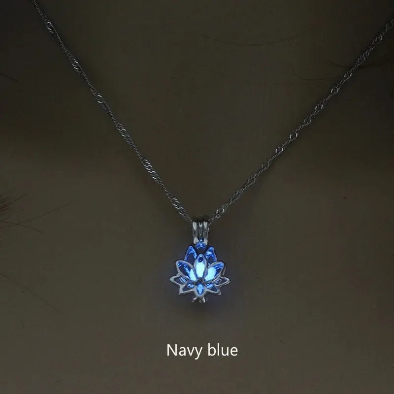 Glow-in-the-Dark Moon Lotus Pendant, Luminous Spiritual Talisman