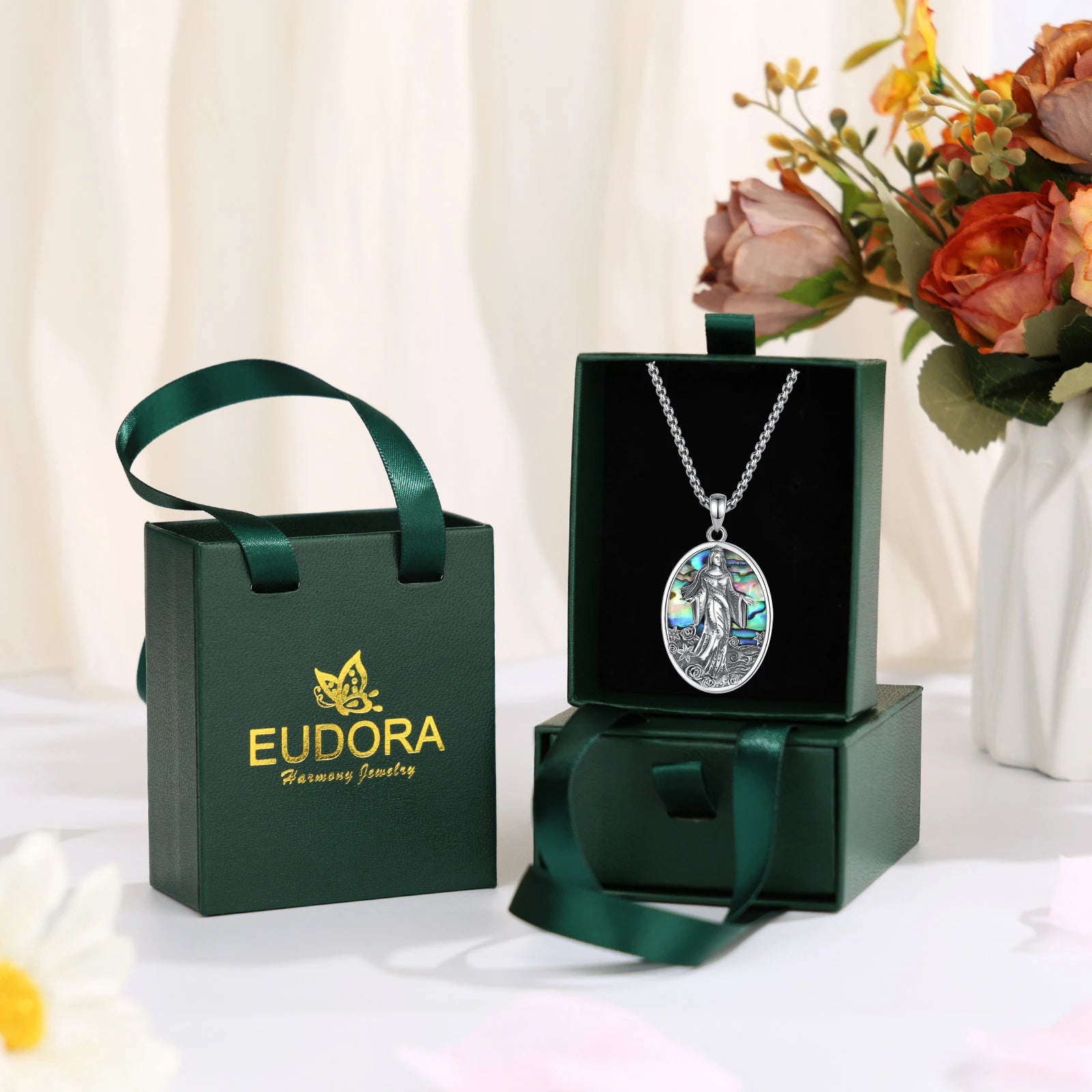 Yemaya Sea Goddess Necklace with Natural Abalone, S925 Sterling Silver