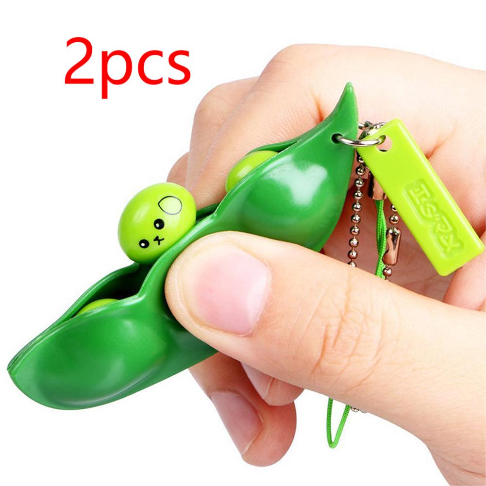 Creative Extrusion Pea Bean Soybean Edamame Stress Relieve Toy Keychain Cute Fun Key Chain Ring Gift Bag Charms Trinket