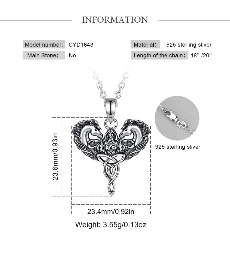 Celtic Horse Trinity Knot Necklace, S925 Sterling Silver
