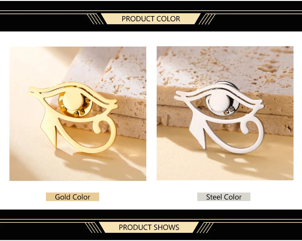 Eye of Horus Brooch Pin, Ancient Egyptian Protection Amulet Stainless Steel
