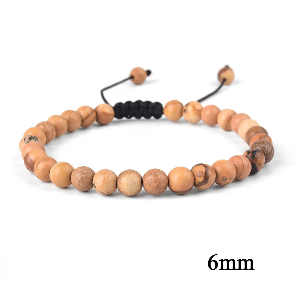 Natural Stone Beaded Bracelet — Tiger Eye, Agate & Lava