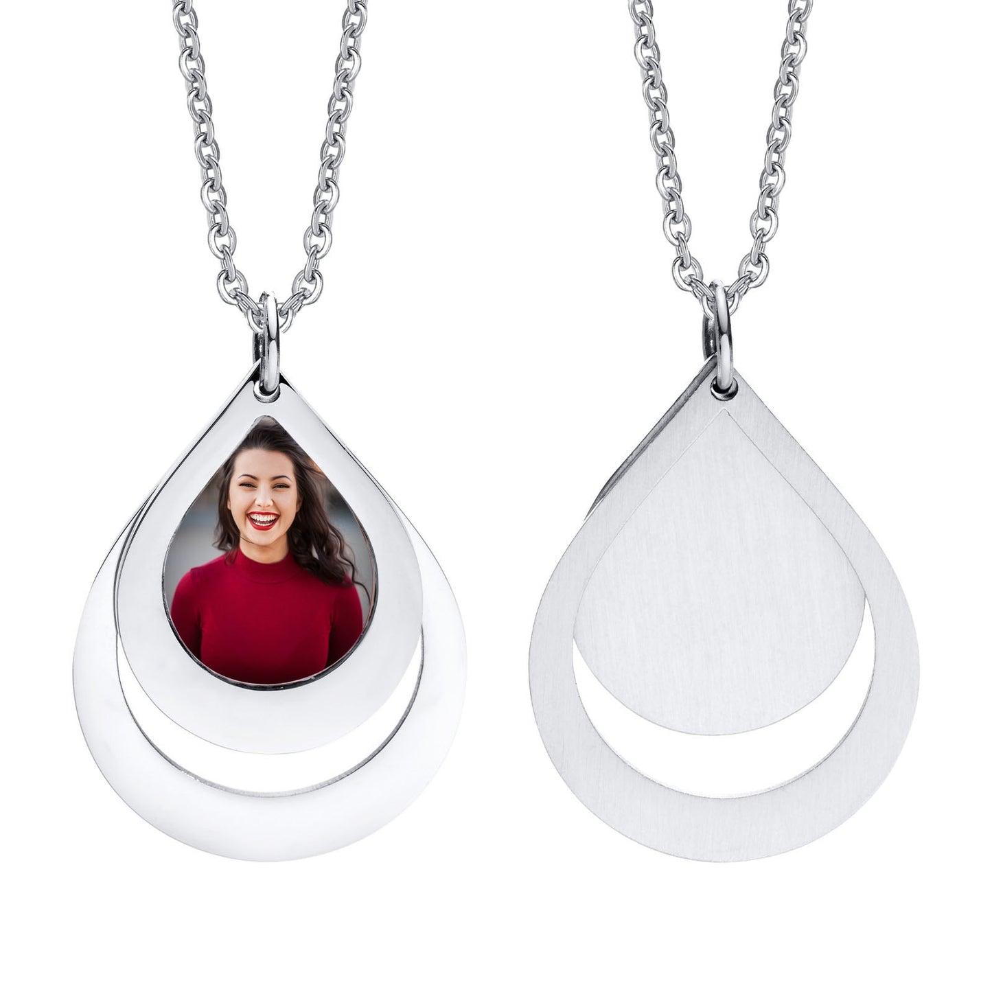 Vnox Free Personalize Photo Picture Necklaces for Women,Stainless Steel Heart Waterdrop Pendant Collar,Custom Engrave Gift
