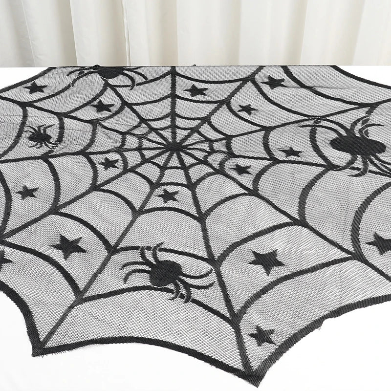 Halloween Black Lace Placemat Happy Halloween Party Decorations 2024 For Home Spider Web Tablecloth Kitchen Dining Table Covers - Charlie Dolly