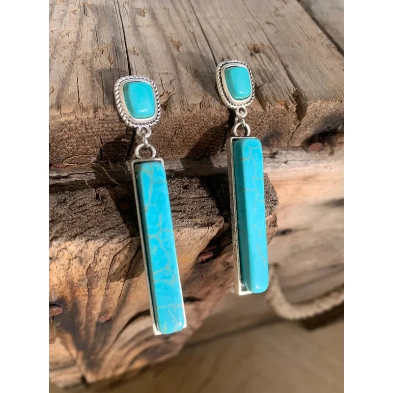 Retro Bohemian Rectangular Lapis Lazuli earrings, Fashionable Bluestone pendant, women's Jewelry Accessories - Charlie Dolly
